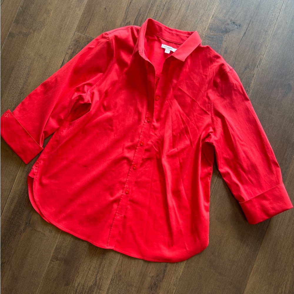 Chicos Bright Red no iron button-down